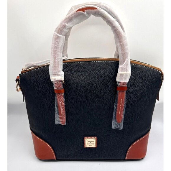 NWT  Dooney & Bourke Premium Pebble Grain Leather Satchel Handbag Black Brown - Picture 7 of 12